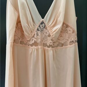 Vintage Peach Lace-Trim Slip Dress